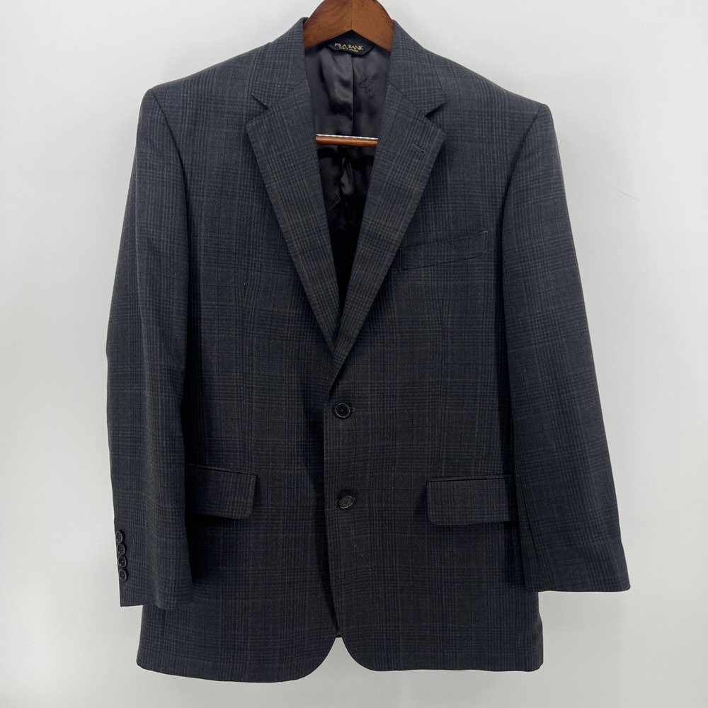 Jos. A. Bank Signature Gold Sport Coat 41R Plaid Wool/Silk Blend Blazer Charcoal